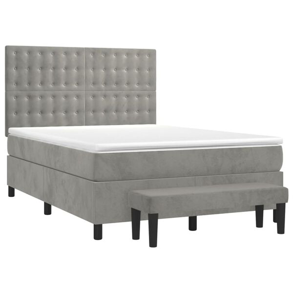 vidaXL Boxspringbett mit Matratze Hellgrau 140x190 cm Samt