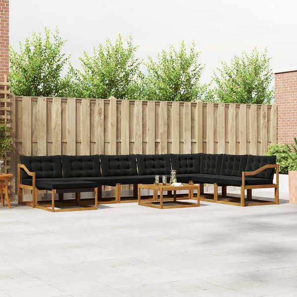 vidaXL Outdoor-Sofagarnitur mit Kissen 9 pcs Nat&uuml;rlich und Schwarz