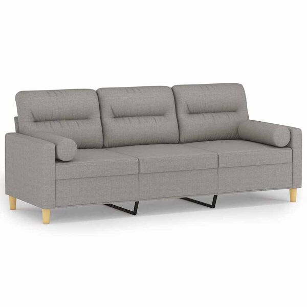 vidaXL 3-Sitzer-Sofa mit Kissen Hellgrau 180 cm Stoff