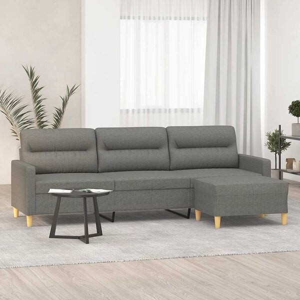 vidaXL 3-Sitzer-Sofa mit Hocker Dunkelgrau 210 cm Stoff