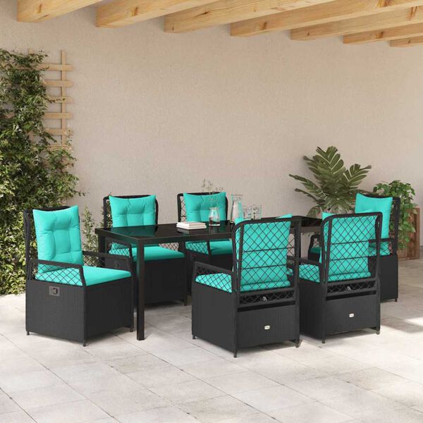 vidaXL Garten Essgruppe 7 pcs Schwarz Poly-Rattan