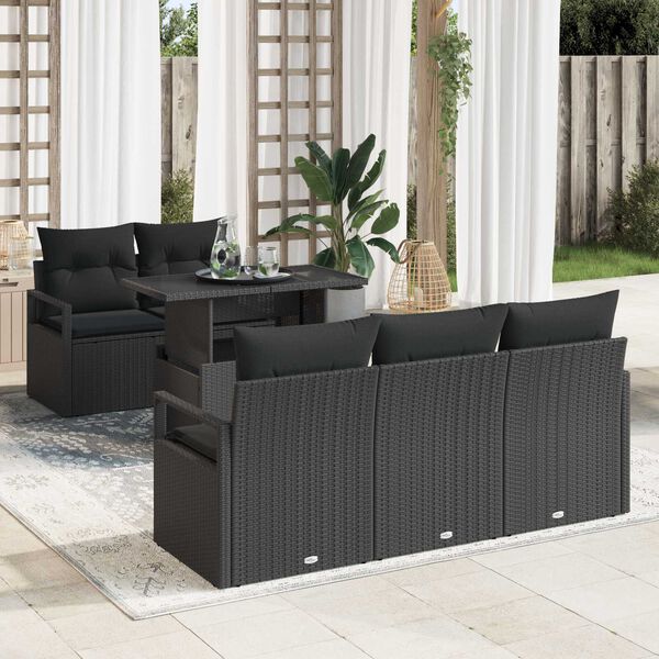 vidaXL Gartensofa-set mit Kissen 6 pcs Schwarz Poly Rattan