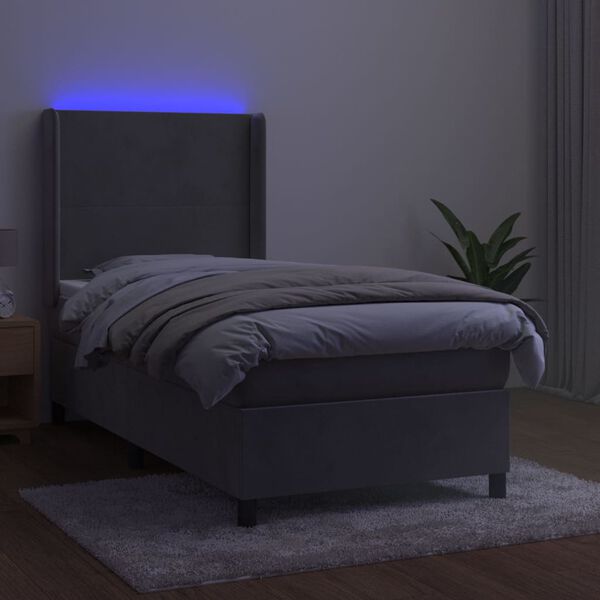 vidaXL Boxspringbett mit Matratze & LED Hellgrau 100x200 cm Samt