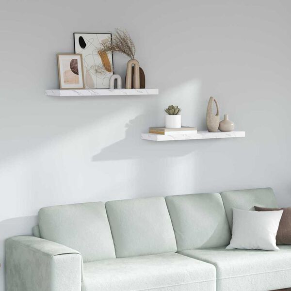 vidaXL Wandregal 2 pcs Weiß Marmor 90 x 23,5 x 4 cm Holzwerkstoff