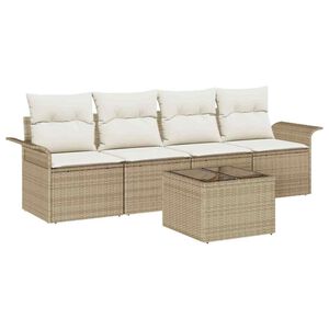 vidaXL Sofa Set mit Kissen 5 pcs Beige Poly-Rattan