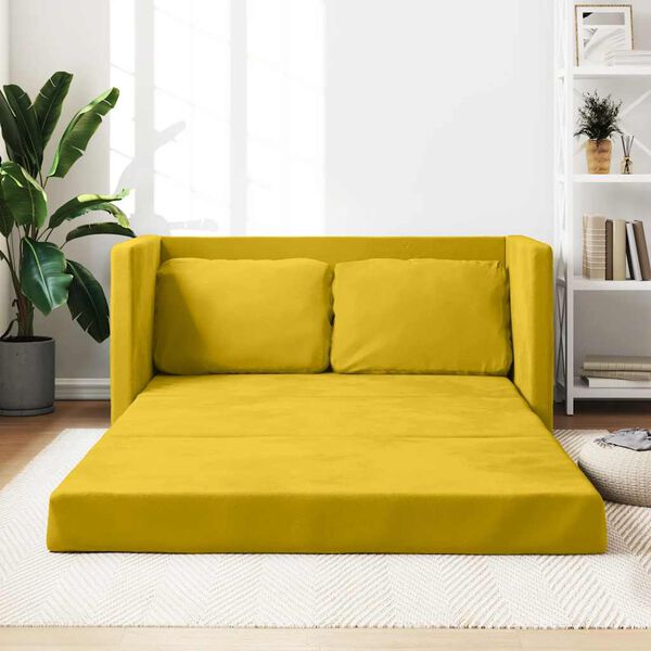 vidaXL Bodensofa mit Schlaffunktion Dunkelgelb 122x204x55 cm Samt