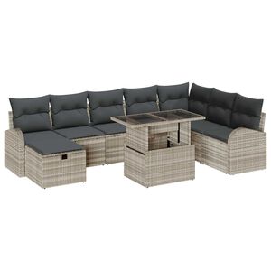 vidaXL Garten-Sofa-Set mit Kissen 9 pcs Hellgrau Poly Rattan