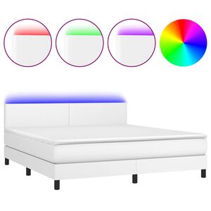 vidaXL Boxspringbett mit Matratze & LED Wei&szlig; 180x200 cm Kunstleder