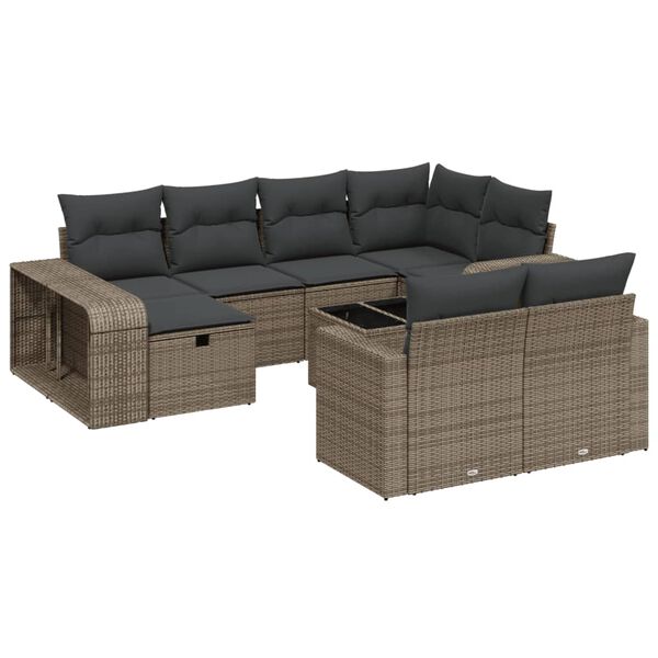 vidaXL 11-tlg. Garten-Sofagarnitur mit Kissen Hellgrau Poly Rattan