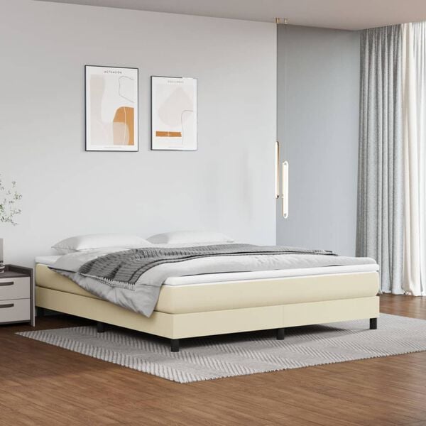 vidaXL Boxspringbett mit Matratze Creme 180x200 cm Kunstleder