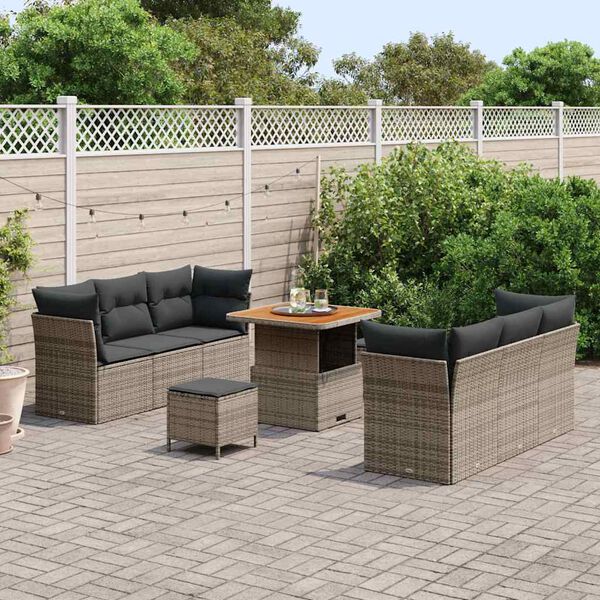 vidaXL Garten-Sofa-Set 9 pcs Grau Poly-Rattan
