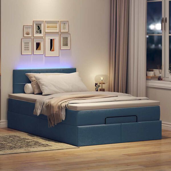 vidaXL Ottomane Bett mit Matratze & LEDs Blau 120x190 cm Stoff