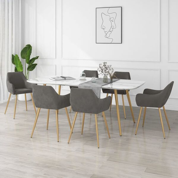 vidaXL Esszimmerst&uuml;hle 6 Stk. Dunkelgrau Samt