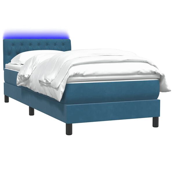 vidaXL Boxspringbett mit Matratze & LED Dunkelblau 90x210 cm Samt