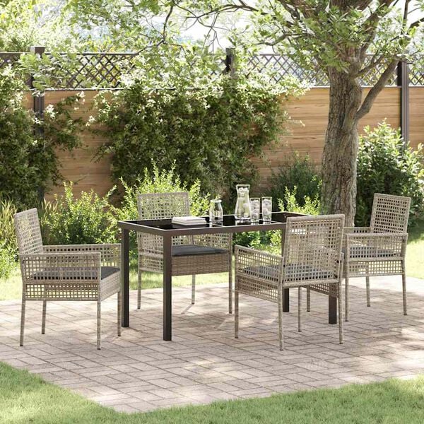vidaXL Garten Essgruppe mit Kissen 5 pcs Hellgrau Poly-Rattan