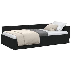 vidaXL Eckbettgestell mit Kopfteil Schwarz 80 cm x 200 cm Stoff