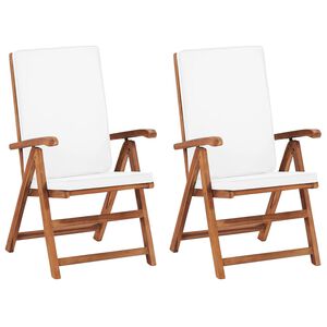 vidaXL Klappbare Liegest&uuml;hle mit Kissen, 2 St&uuml;ck, Massivholz Teak, Creme