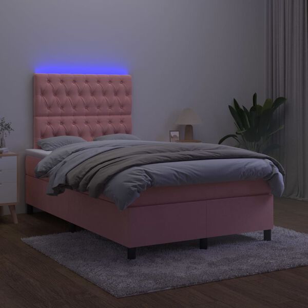 vidaXL Boxspringbett mit Matratze & LED Rosa 120x200 cm Samt