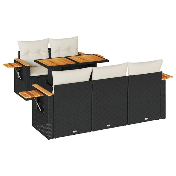 vidaXL 6-tlg. Garten-Sofagarnitur mit Kissen Schwarz Poly Rattan