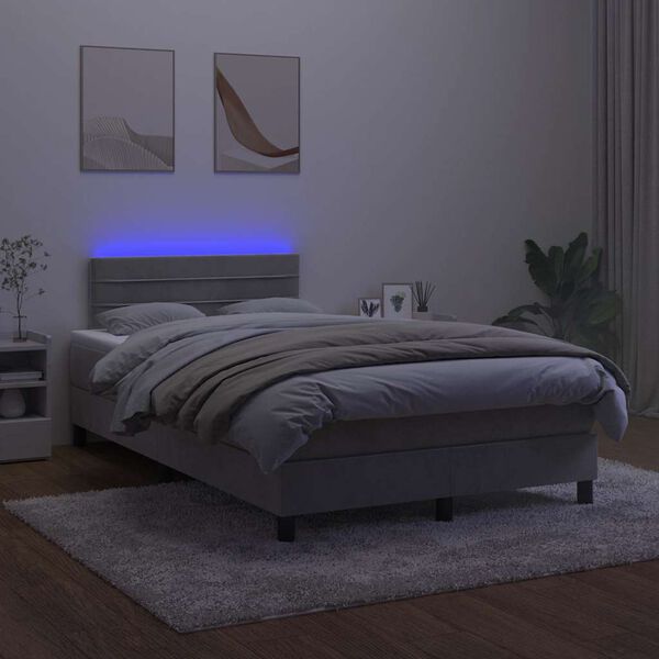 vidaXL Boxspringbett mit Matratze & LED Hellgrau 120x190 cm Samt