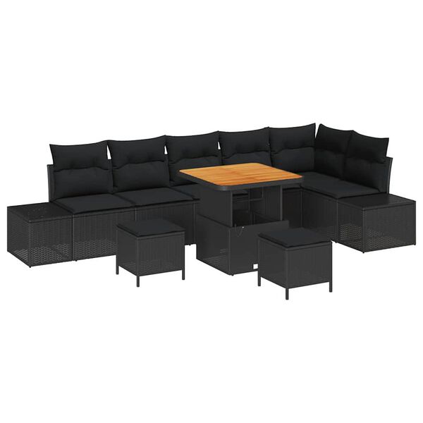vidaXL Gartensofa-set mit Kissen 9 pcs Schwarz Poly-Rattan