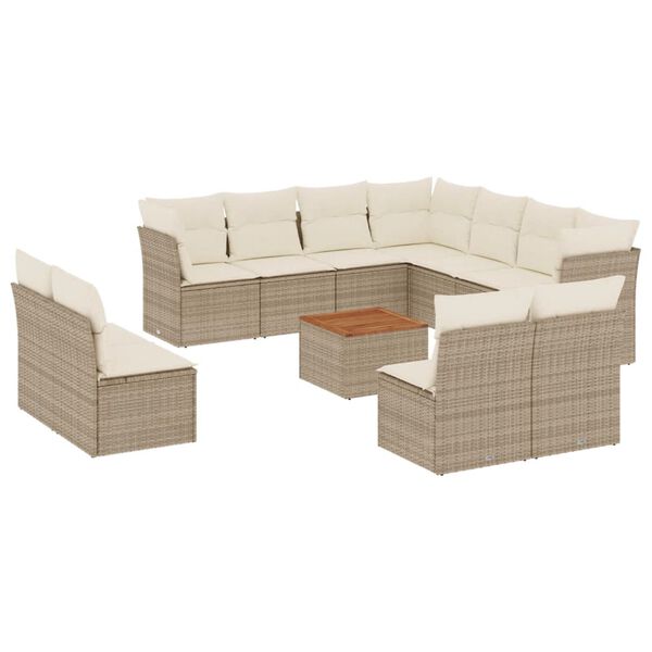vidaXL 12-tlg. Garten-Sofagarnitur mit Kissen Beige Poly Rattan
