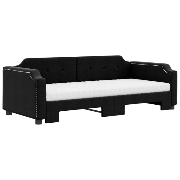 vidaXL Tagesbett Ausziehbar mit Matratzen Schwarz 90x190 cm Stoff