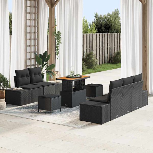 vidaXL Gartensofa-set mit Kissen 8 pcs Schwarz Poly-Rattan