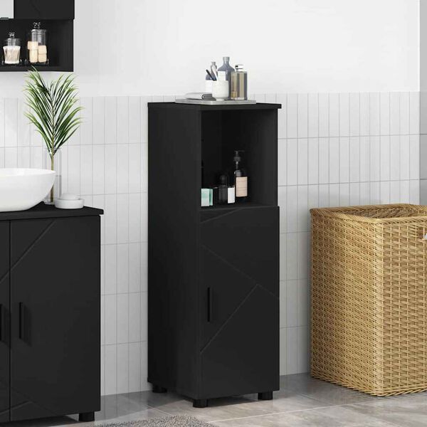 vidaXL Badezimmerschrank mit Speicher mit T&uuml;r Schwarz 30 x 35 x 95 cm