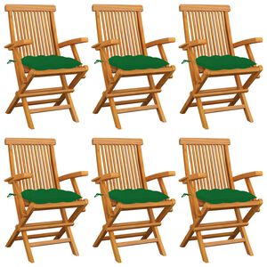 vidaXL Klappst&uuml;hle mit gr&uuml;nen Kissen, 6 St&uuml;ck, Massivholz Teakholz