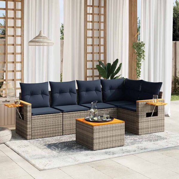 vidaXL 6-tlg. Garten-Sofagarnitur mit Kissen Grau Poly Rattan