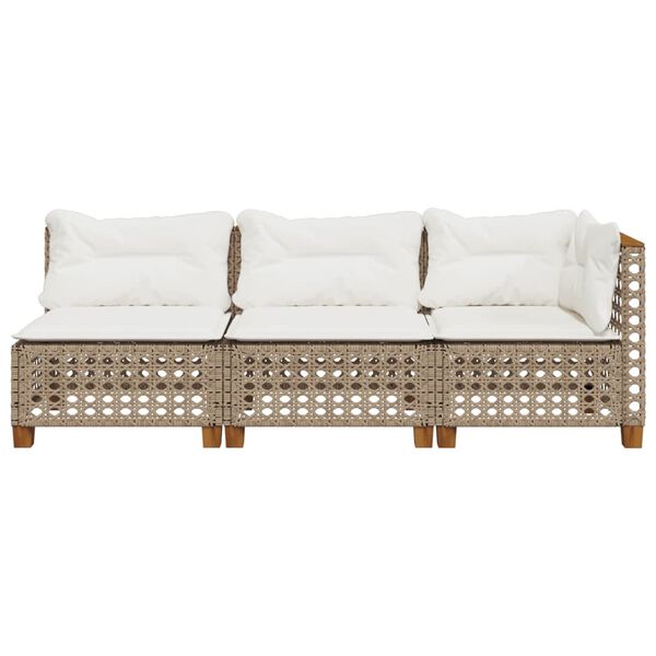 vidaXL Gartensofa mit Kissen 3-Sitzer Beige Poly Rattan