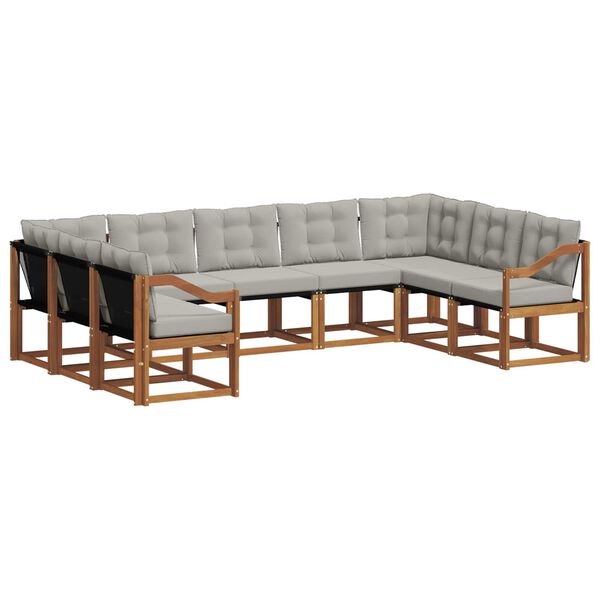 vidaXL Outdoor-Sofagarnitur mit Kissen 9 pcs Nat&uuml;rlich und Hellgrau
