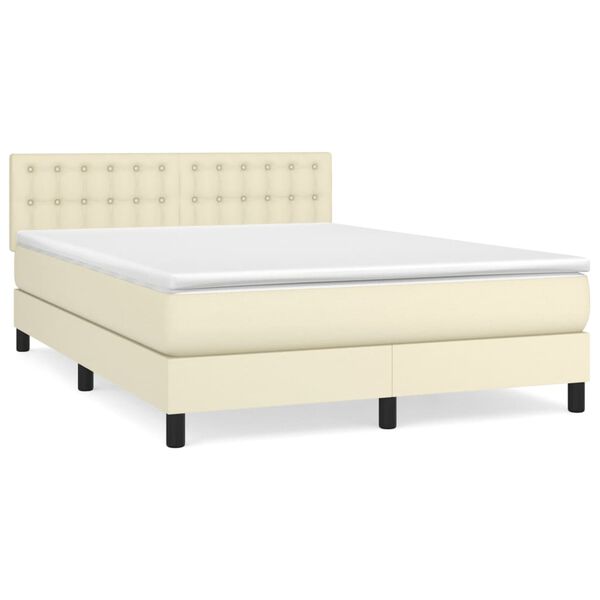 vidaXL Boxspringbett mit Matratze Creme 140x200 cm Kunstleder
