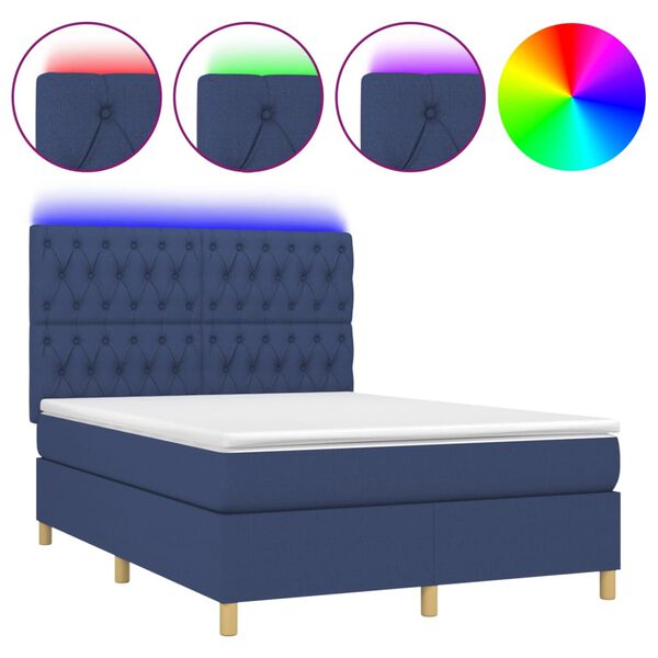 vidaXL Boxspringbett mit Matratze & LED Blau 140x200 cm Stoff