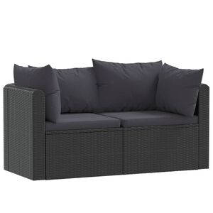 vidaXL 2-tlg. Garten-Sofagarnitur mit Auflagen Poly Rattan Schwarz