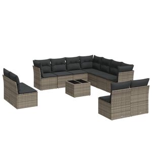 vidaXL 12-tlg. Garten-Sofagarnitur mit Kissen Grau Poly Rattan