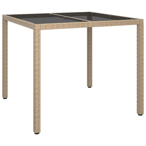vidaXL Gartentisch 90x90x75 cm Gehärtetes Glas Poly Rattan Beige