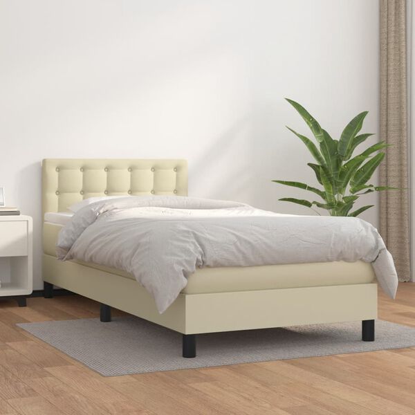 vidaXL Boxspringbett mit Matratze Creme 90x200 cm Kunstleder