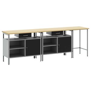 vidaXL Werkbank-Set 3 pcs Rot und Grau Pulverbeschichteter Stahl