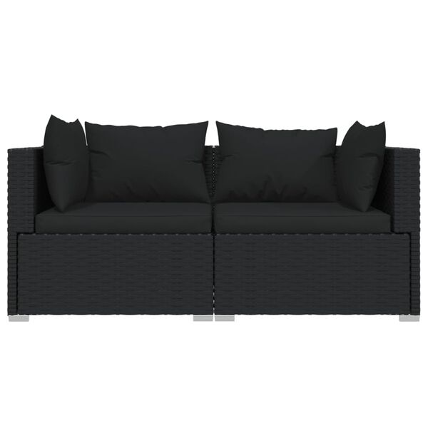 vidaXL 3-tlg. Garten-Lounge-Set mit Kissen Schwarz Poly Rattan