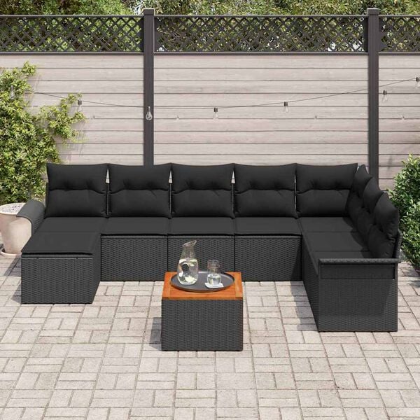 vidaXL Garten-Sofa-Set 9 pcs Schwarz Poly Rattan
