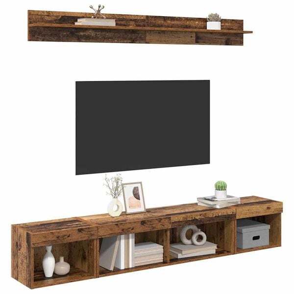 vidaXL TV-Wandregal-Set mit LED 5 pcs Altholz Holzwerkstoff
