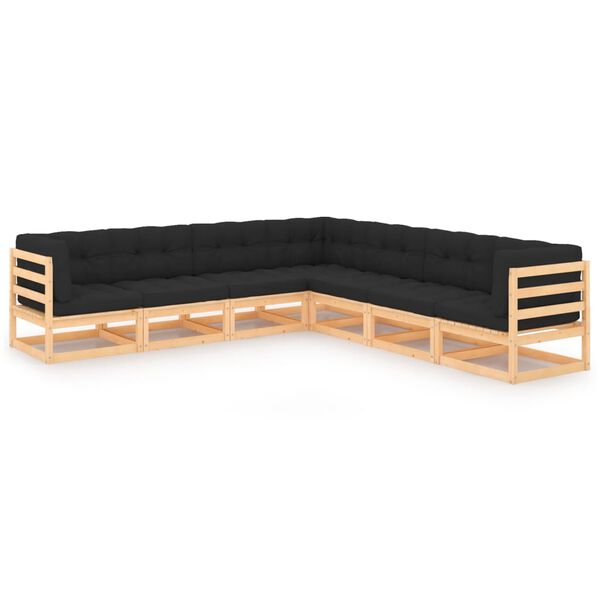 vidaXL 7-tlg. Garten-Lounge-Set mit Kissen Massivholz Kiefer