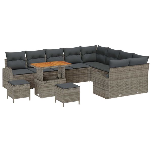 vidaXL Gartensofa-set mit Kissen 12 pcs Grau Poly-Rattan