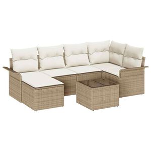 vidaXL Gartensofa-set mit Kissen 7 pcs Beige Poly-Rattan