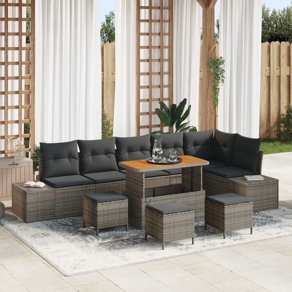vidaXL Gartensofa-set mit Kissen 10 pcs Grau Poly-Rattan
