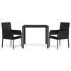 vidaXL 3-tlg. Garten-Essgruppe mit Kissen Schwarz Poly Rattan