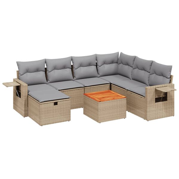 vidaXL 8-tlg. Garten-Sofagarnitur mit Kissen Beige Poly Rattan
