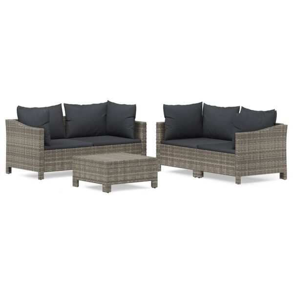 vidaXL 5-tlg. Garten-Lounge-Set mit Kissen Grau Poly Rattan